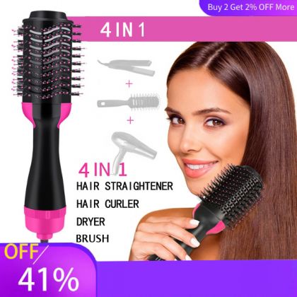 Hair Straightener Brush 4 In 1 Hot Air Comb Hair Straightener Comb Hairstyle Tools Curler Hairdryer Brush Electric Smoothing Or Curling Hair Styling Straightening Brush Straightner For Women & Men & Girls & Boys - one step hair dryer and volum