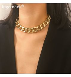 Punk Miami Cuban Choker Necklace Collar Statement Hip Hop Big Chunky Aluminum Gold Color Thick Chain Necklace Women Jewelry